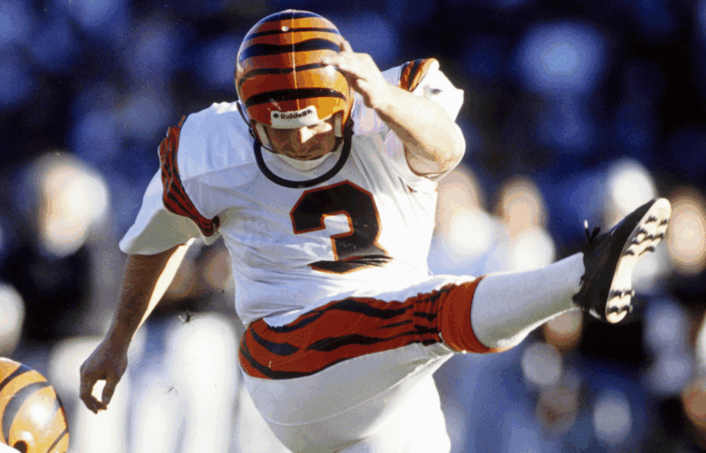 Jan 13, 1991; Los Angeles, CA, USA; FILE PHOTO; Cincinnati Bengals kicker Jim Breech (3) in action against the Los Angeles Raiders during the 1990 AFC Divisional Playoff Game at the Coliseum. The Raiders defeated 20-10. Mandatory Credit: MPS-Imagn Images