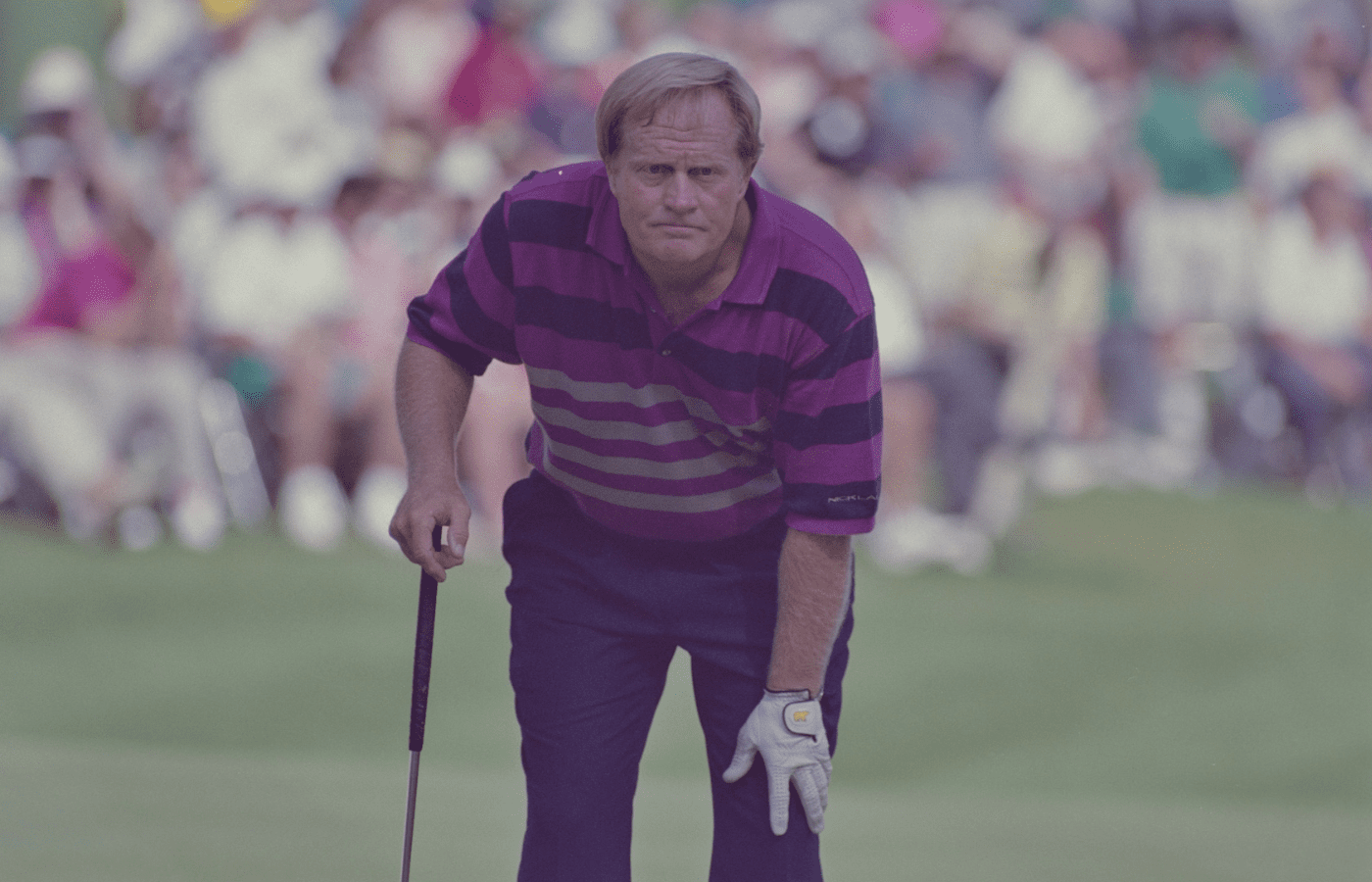 04/12/1992; Augusta, Georgia, USA; Jack Nicklaus lines up putt at the Augusta National Golf Course during the 1992 Masters. Mandatory Credit: File Photo -The Augusta Chronicle via USA TODAY NETWORK