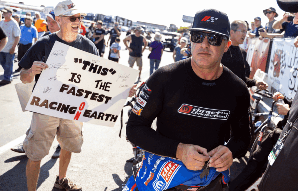 Jun 29, 2025; Norwalk, OH, USA; NHRA top fuel driver Tony Stewart during the Summit Equipment Nationals at Summit Motorsports Park. Mandatory Credit: Mark J. Rebilas-Imagn Images