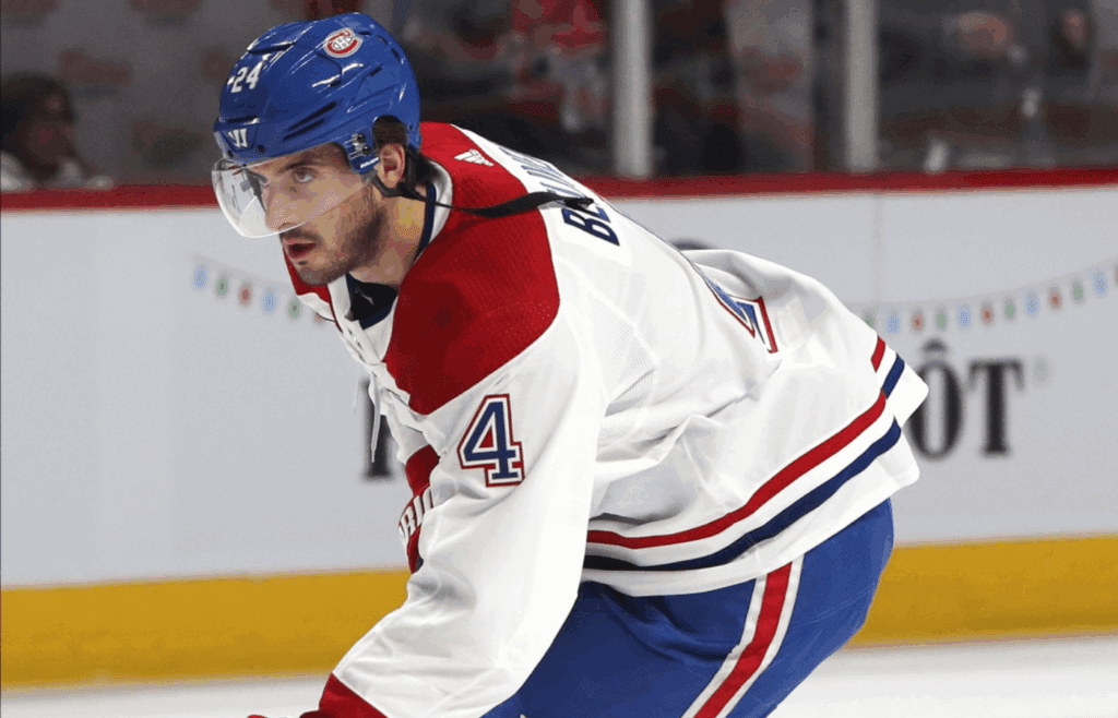 Dec 3, 2019; Montreal, Quebec, CAN; Left wing Phillip Danault (24) wears a former Montreal Canadiens player Jean Beliveau (4) sweater during the warm-up session before the game against New York Islanders at Bell Centre. Mandatory Credit: Jean-Yves Ahern-Imagn Images-