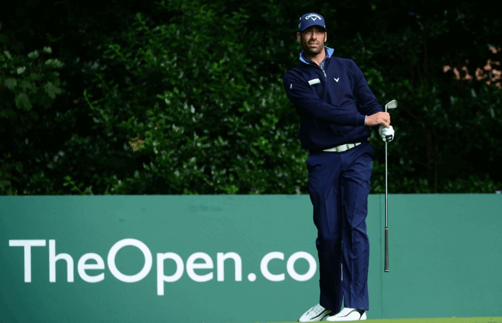 July 20, 2012; St. Annes, ENGLAND; Alvaro Quiros tees off on the 1st hole during the second round of the 2012 British Open Championship at Royal Lytham & St. Annes Golf Club. Mandatory Credit: Kyle Terada-Imagn Images via Imagn Images