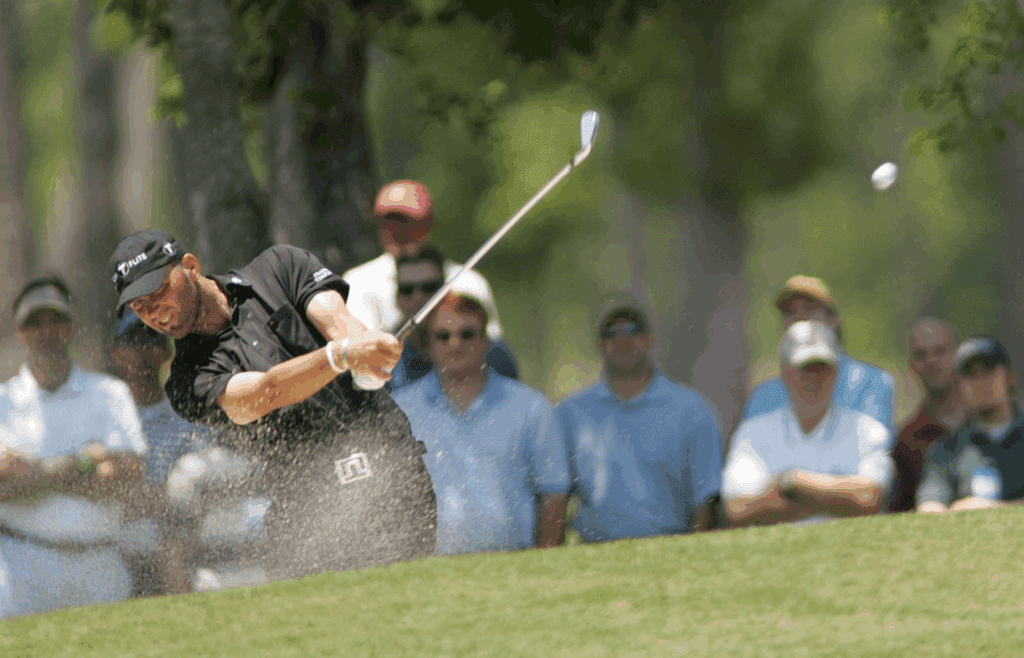MAY 1, 2005; AVONDALE, LA, USA; Hank Kuehne plast out of the 7th hole fairway bunker during the final round of PGA golf in the Zurich Classic of New Orleans at TPC of Louisiana in Avondale, La., Saturday, May 1, 2005. Mandatory Credit: John David Mercer-Imagn Images © 2005 John David Mercer