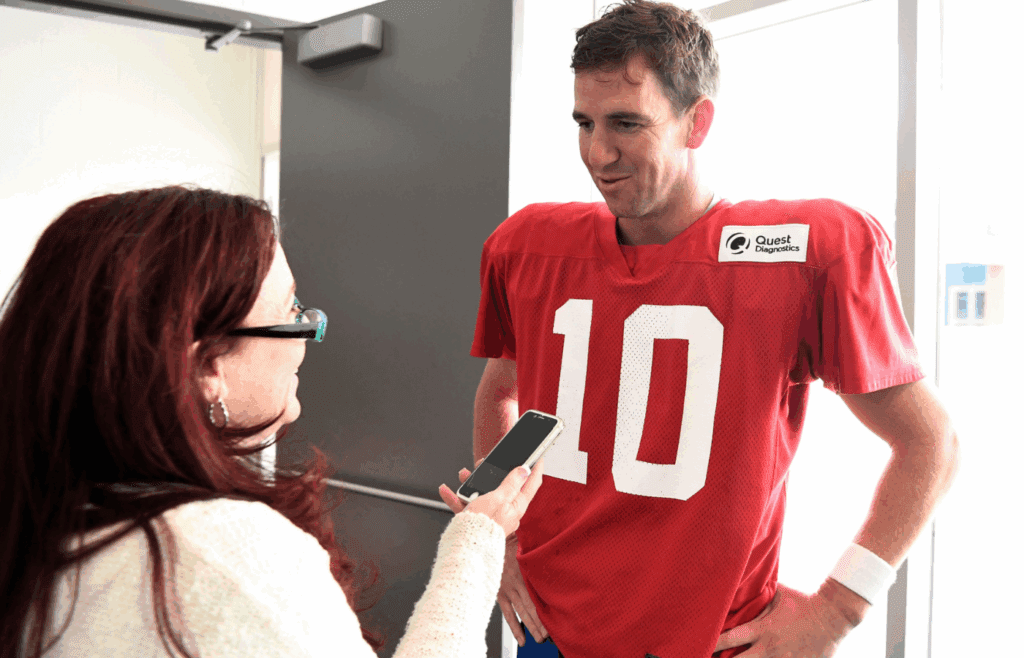 Northjersey.com's Tara Sullivan interviews New York Giants quarterback Eli Manning (10) in East Rutherford, NJ on August 29, 2017. 082917 Eli 03
