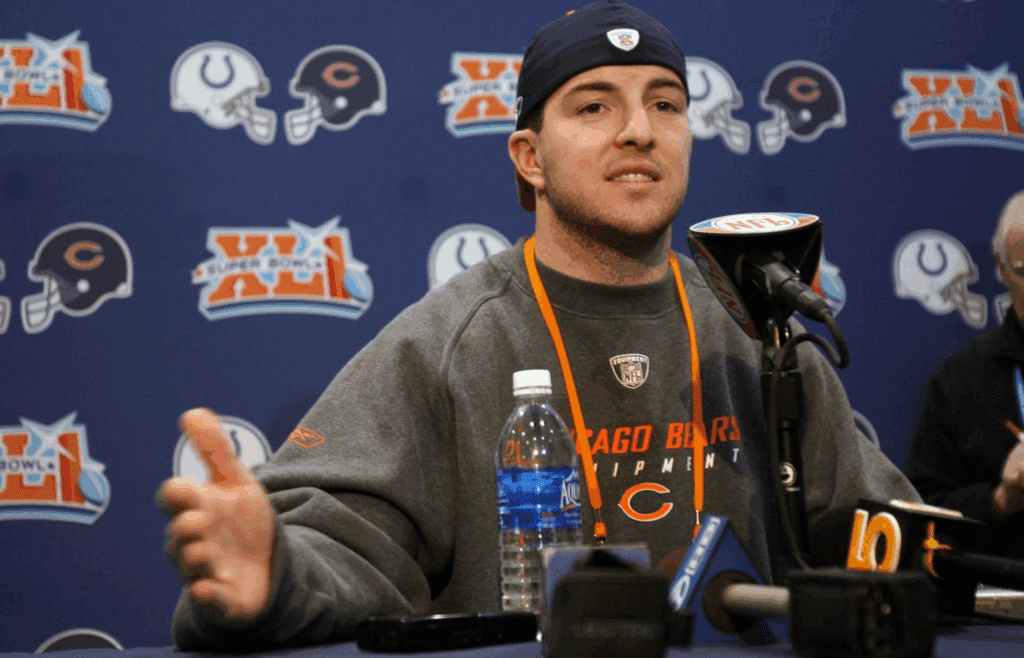 Jan 29, 2007; Miami Beach, FL, USA; Chicago Bears quarterback Rex Grossman answers reporters questions during a press conference at the Miami Beach Convention Center in Miami Beach, Florida. Mandatory Credit: Matthew Emmons-Imagn Images Copyright © 2007 Matthew Emmons