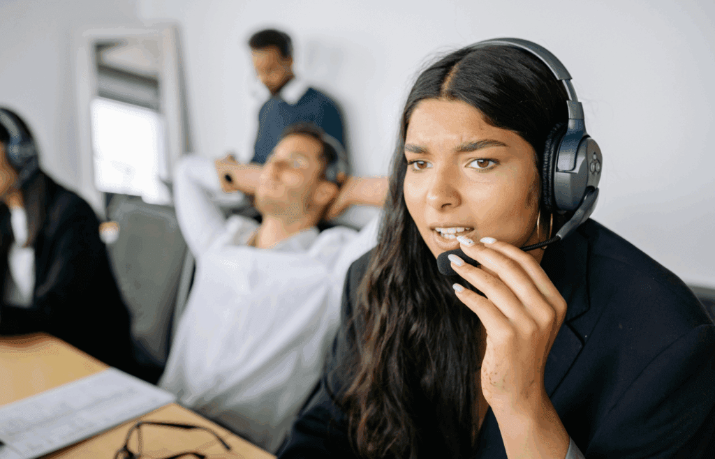 Woman working in IT support call center