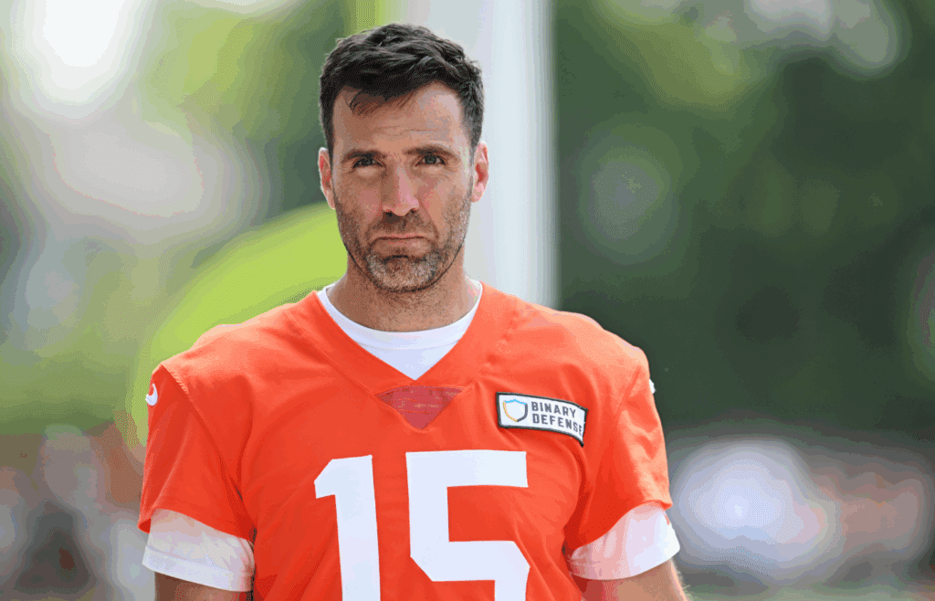 Jun 12, 2025; Berea, OH, USA; Cleveland Browns quarterback Joe Flacco (15) walks off the field during mini camp at CrossCountry Mortgage Campus. Mandatory Credit: Ken Blaze-Imagn Images