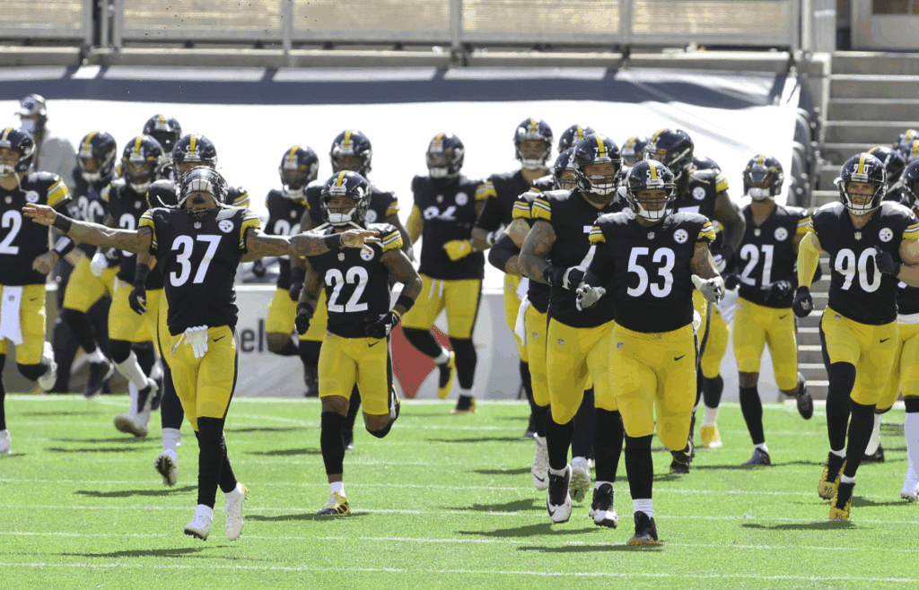 Sep 20, 2020; Pittsburgh, Pennsylvania, USA; The Pittsburgh Steelers take the field to play the Denver Broncos at Heinz Field. The Steelers won 26-21. Mandatory Credit: Charles LeClaire-Imagn Images