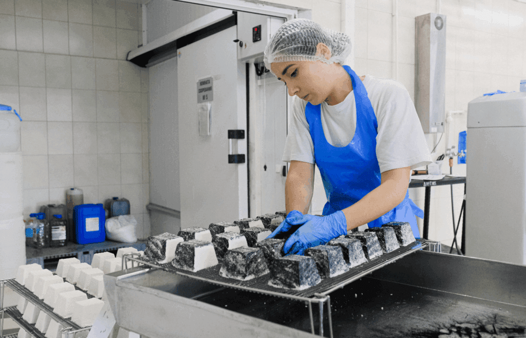 Woman Working in Cheese Factory