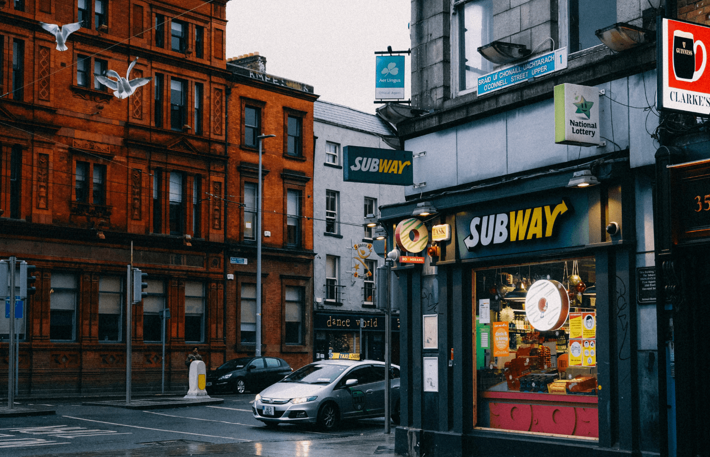 Street view of no-honking sandwich store area