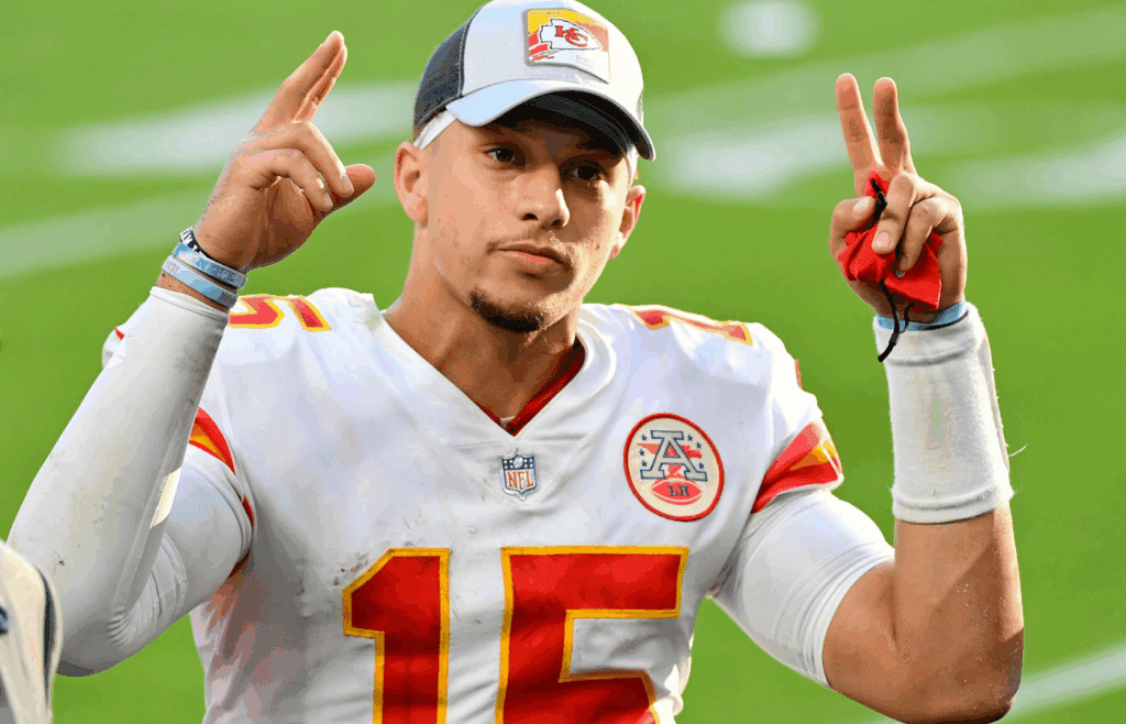 Dec 13, 2020; Miami Gardens, Florida, USA; Kansas City Chiefs quarterback Patrick Mahomes (15) celebrates after defeating the Miami Dolphins at Hard Rock Stadium. Mandatory Credit: Jasen Vinlove-Imagn Images