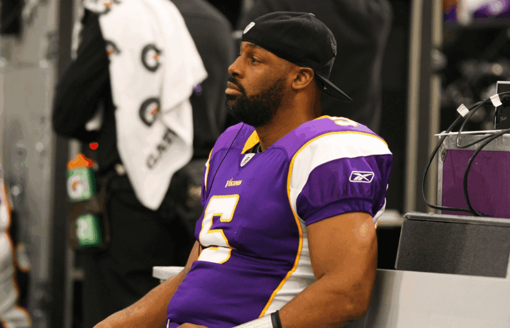 Nov 20, 2011; Minneapolis, MN, USA; Minnesota Vikings quarterback Donovan McNabb (5) against the Oakland Raiders at the Metrodome. The Raiders defeated the Vikings 27-21. Mandatory Credit: Brace Hemmelgarn-Imagn Images