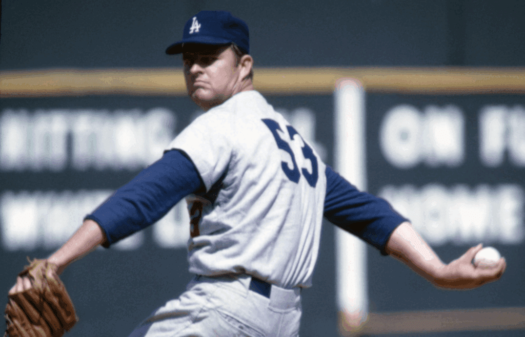 May 1966; Cincinnati, OH; USA; FILE PHOTO; Los Angeles Dodgers pitcher Don Drysdale (53) delivers a pitch against the Cincinnati Reds pitch at Crosley Field Mandatory Credit: Malcolm Emmons-Imagn Images