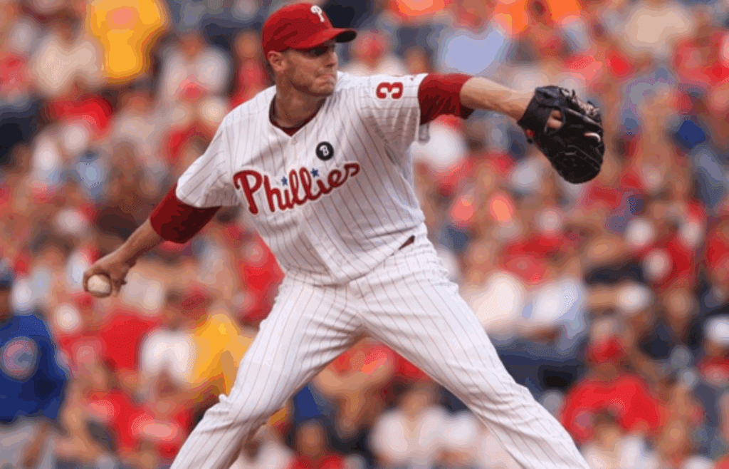 Phillies starter Roy Halladay throws in the first inning against the Cubs at Citizens Bank Park in Philadelphia on June 10, 2011.