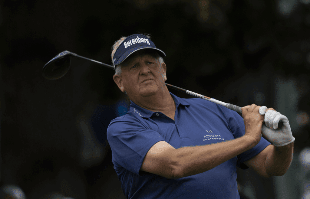 Jun 28, 2018; Colorado Springs, CO, USA; Colin Montgomerie watches his tee shot at one during the first round of the U.S. Senior Open golf tournament at the Broadmoor. Mandatory Credit: Michael Madrid-Imagn Images