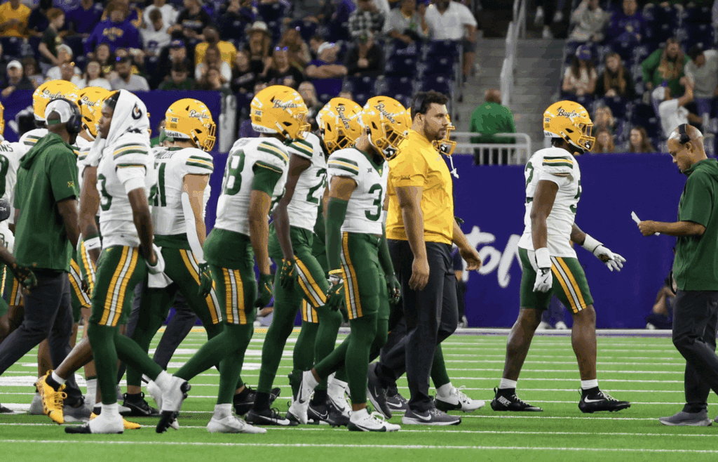 Dec 31, 2024; Houston, TX, USA; Baylor Bears head coach Dave Aranda coaches during LSU Tigers Tim out in the second half at NRG Stadium. Mandatory Credit: Thomas Shea-Imagn Images