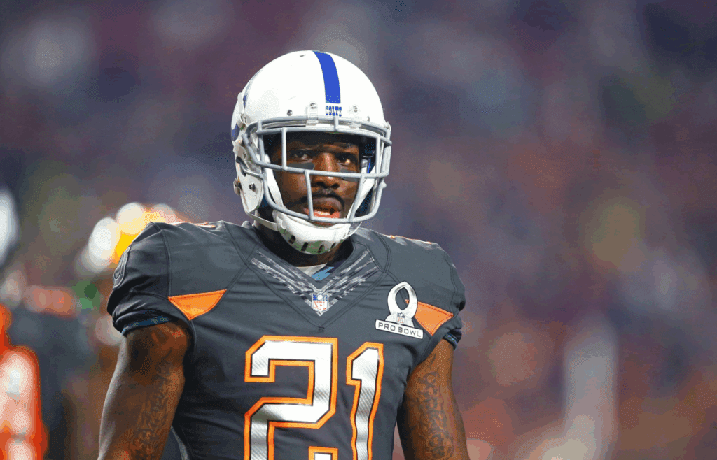 Jan 25, 2015; Phoenix, AZ, USA; Indianapolis Colts cornerback Vontae Davis (21) during the 2015 Pro Bowl at University of Phoenix Stadium. Mandatory Credit: Mark J. Rebilas-Imagn Images