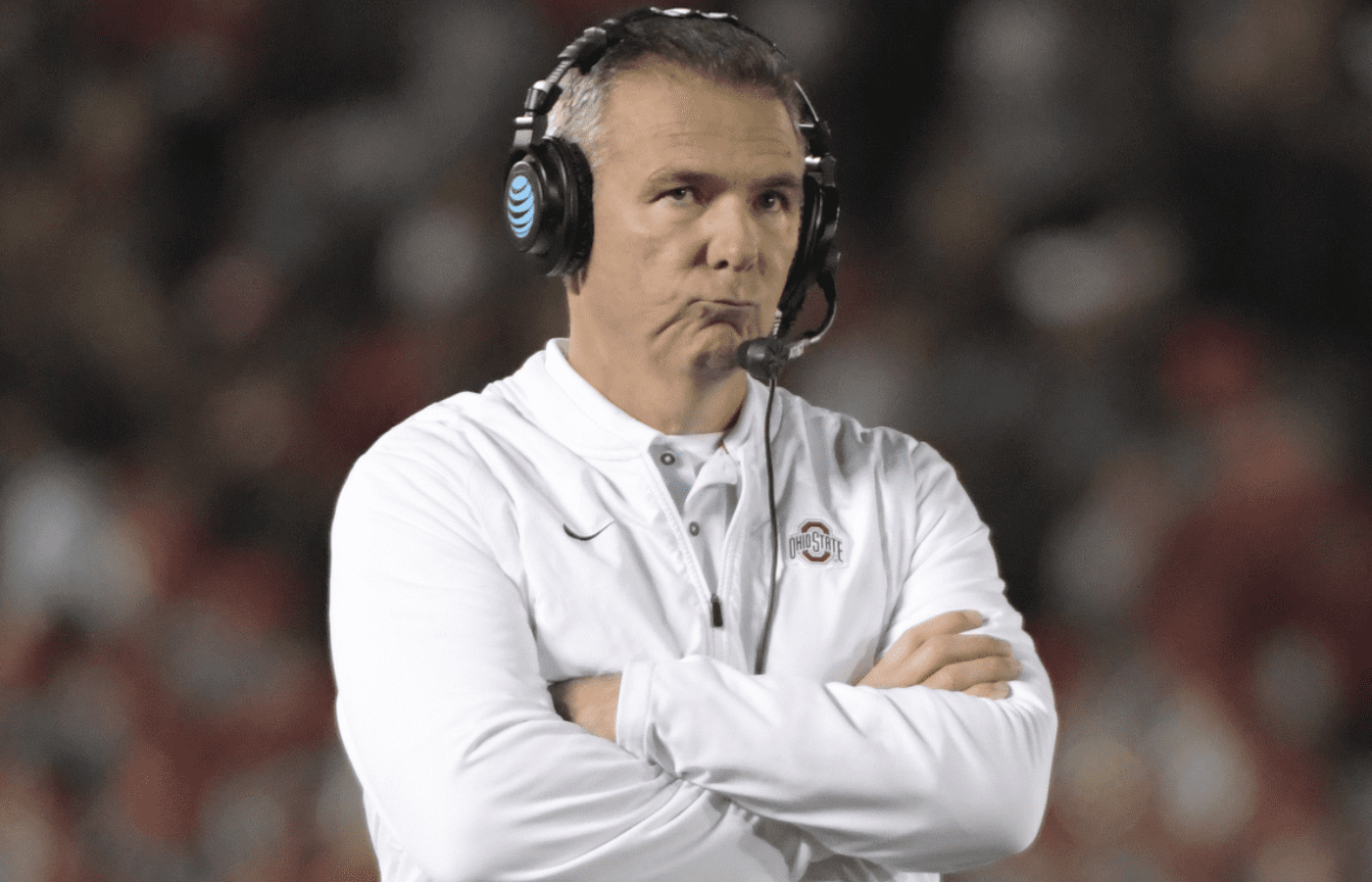Jan 1, 2019; Pasadena, CA, USA; Ohio State Buckeyes head coach Urban Meyer reacts in the fourth quarter against the Washington Huskies in the 2019 Rose Bowl at Rose Bowl Stadium. Mandatory Credit: Kirby Lee-Imagn Images
