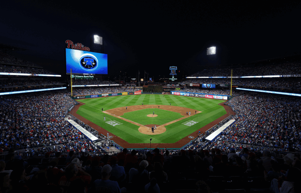 Apr 18, 2025; Philadelphia, Pennsylvania, USA; General view of Citizens Bank Park during a game between the Philadelphia Phillies and the Miami Marlins. Mandatory Credit: Bill Streicher-Imagn Images