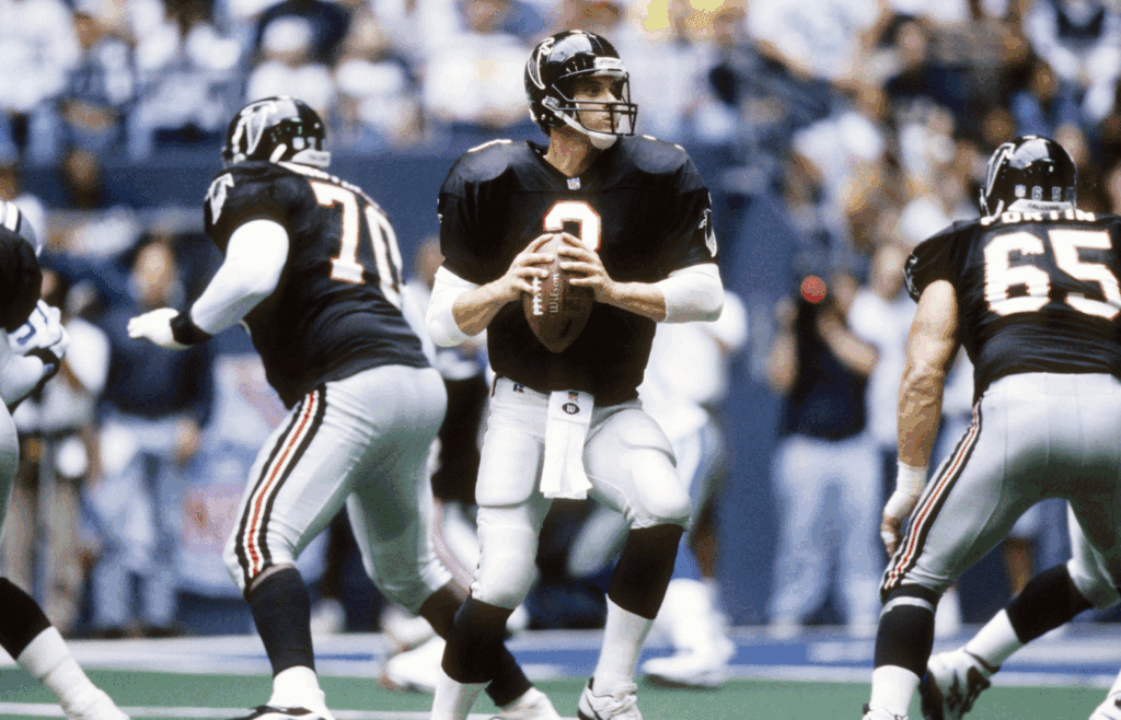 Oct 20, 1996; Irving, TX, USA; FILE PHOTO; Atlanta Falcons quarterback Bobby Hebert (3) in action against the Dallas Cowboys at Texas Stadium. Mandatory Credit: James D. Smith-Imagn Images