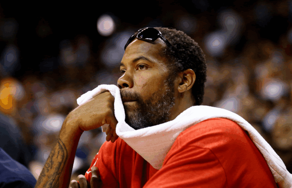 Jul 7, 2018; Las Vegas, NV, USA; New York Knicks former player Charles Oakley watches from courtside against the Atlanta Hawks during an NBA Summer League game at the Thomas & Mack Center. Mandatory Credit: Mark J. Rebilas-Imagn Images