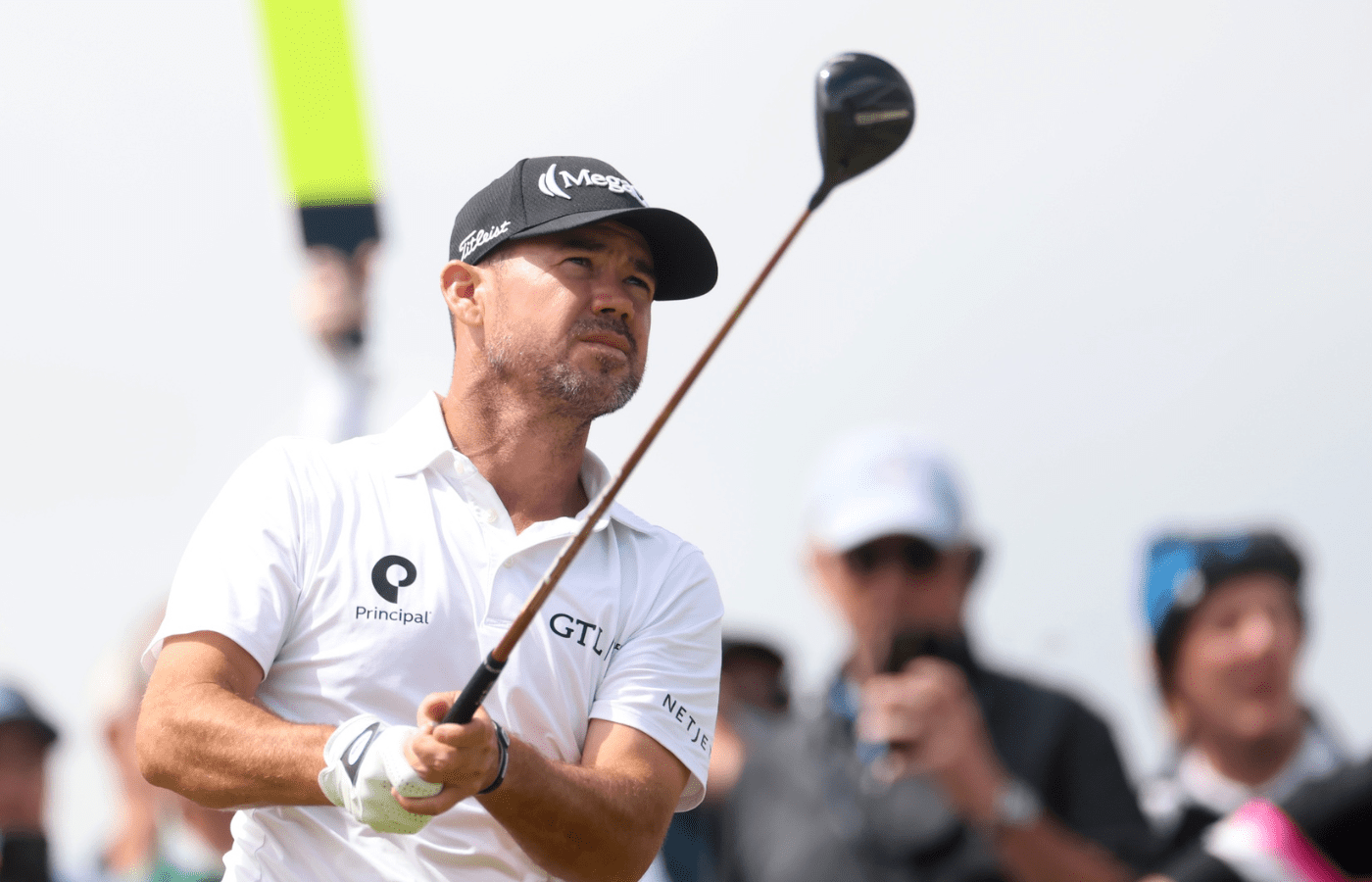 Jul 18, 2025; Portrush, IRL; Brian Harman plays the 13th hole during the second round of The 153rd Open Championship golf tournament. Mandatory Credit: Mike Frey-Imagn Images