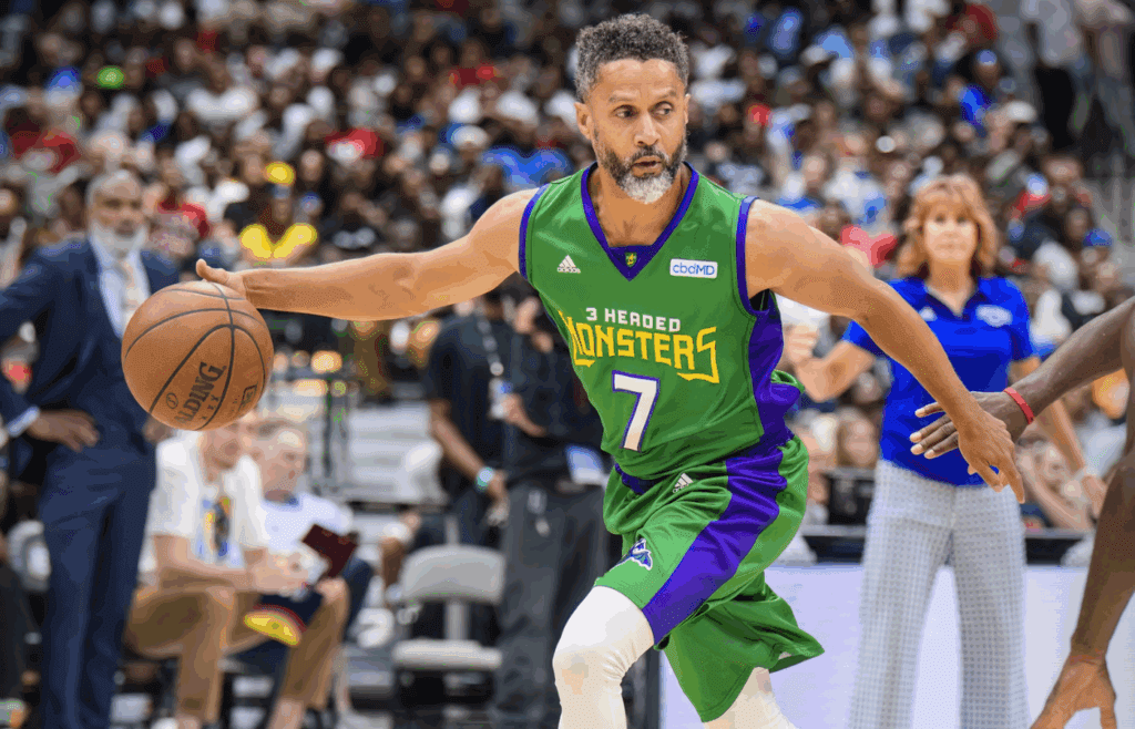 Aug 17, 2019; Dallas, TX, USA; 3 Headed Monsters point guard Mahmoud Abdul-Rauf (7) during the game at the American Airlines Center. Mandatory Credit: Jerome Miron-Imagn Images