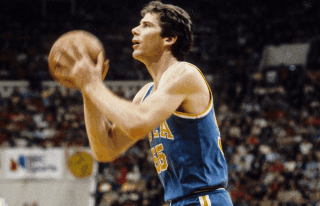 Mar 24, 1980; Indianapolis, IN, USA; FILE PHOTO; UCLA Bruins forward Kiki Vandeweghe (55) looks to shoot against the Louisville Cardinals during the 1980 NCAA National Championship game at Market Square Arena. The Cardinals defeated the Bruins 59-54. Mandatory Credit: Malcolm Emmons-Imagn Images