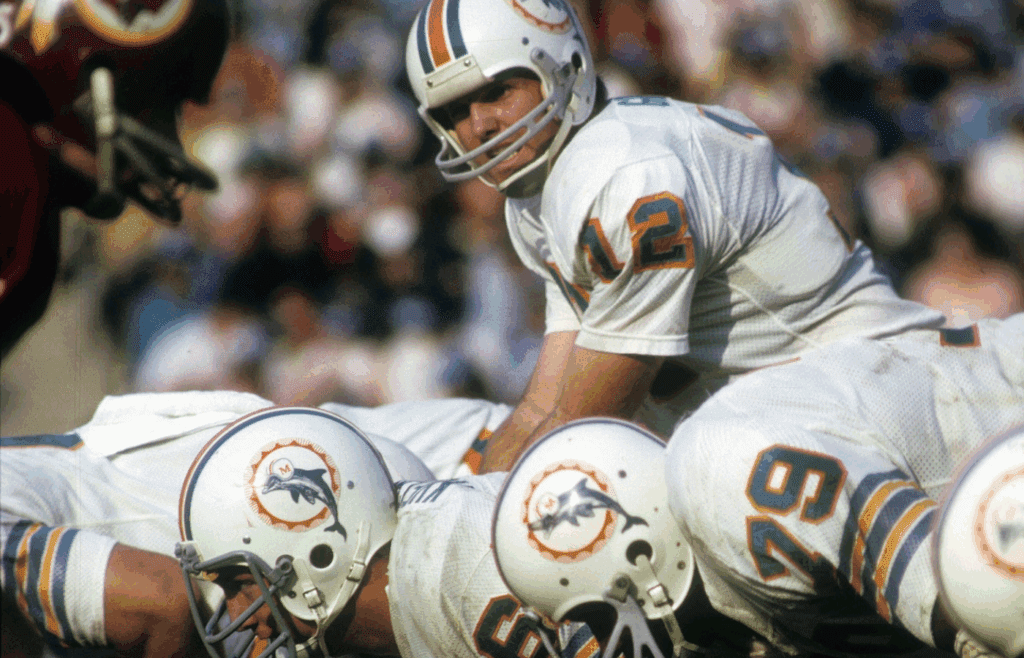 Jan 14, 1973; Los Angeles, CA, USA; FILE PHOTO; Miami Dolphins quarterback Bob Griese (12) in action against the Washington Redskins during Super Bowl VII at Memorial Coliseum. The Dolphins defeated the Redskins 14-7. Mandatory Credit: Malcolm Emmons-Imagn Images