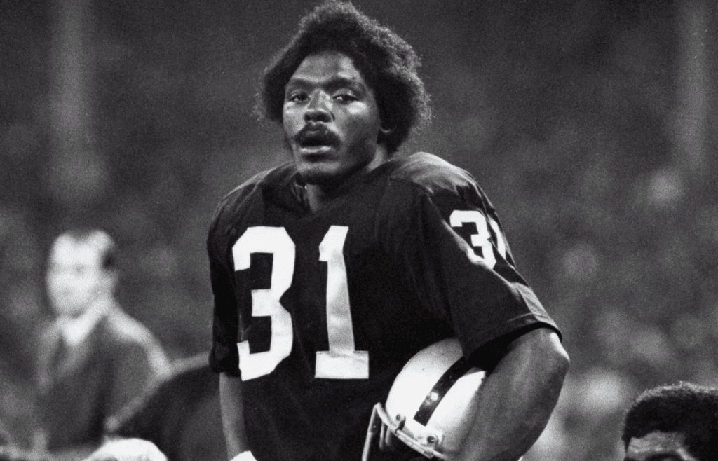 Unknown Date & location, USA; FILE PHOTO; Oakland Raiders defensive back Jack Tatum (31) on the sidelines. Mandatory Credit: Malcolm Emmons-Imagn Images