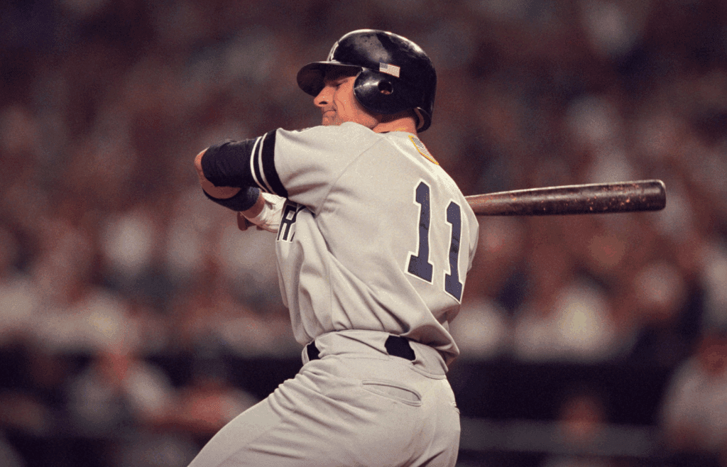 Oct 27, 2001; Phoenix, AZ, USA; FILE PHOTO; New York Yankees left fielder Chuck Knoblauch at the plate against the Arizona Diamondbacks during game one the 2001 World Series at Bank One Ballpark. Mandatory Credit: VJ Lovero-USA TODAY NETWORK