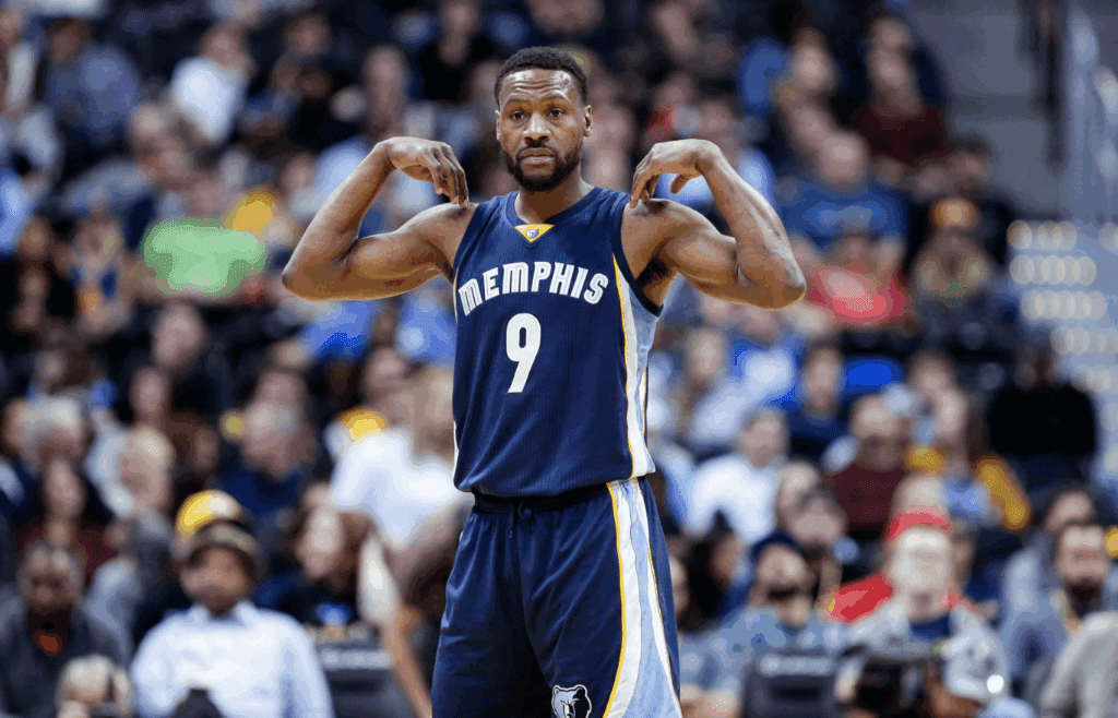 Feb 26, 2017; Denver, CO, USA; Memphis Grizzlies guard Tony Allen (9) in the fourth quarter against the Denver Nuggets at the Pepsi Center. The Grizzlies won 105-98. Mandatory Credit: Isaiah J. Downing-Imagn Images