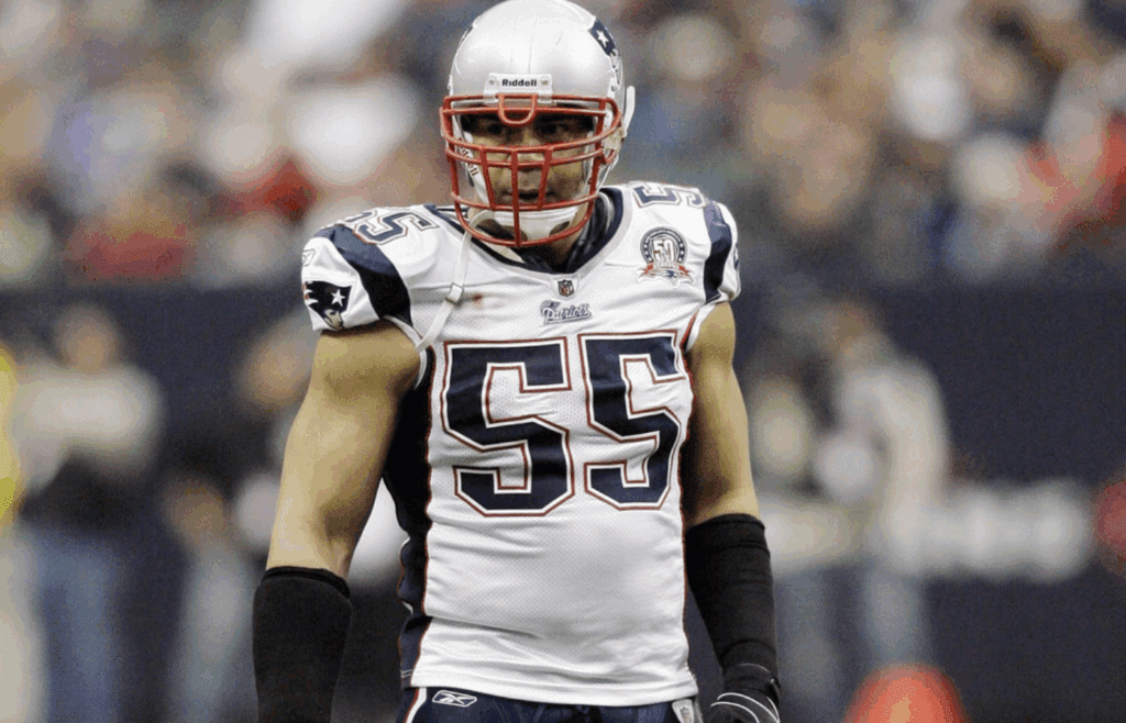 Jan 3, 2010; Houston, TX, USA; New England Patriots linebacker Junior Seau (55) in action against the Houston Texans in the second quarter at Reliant Stadium. Mandatory Credit: Brett Davis-Imagn Images