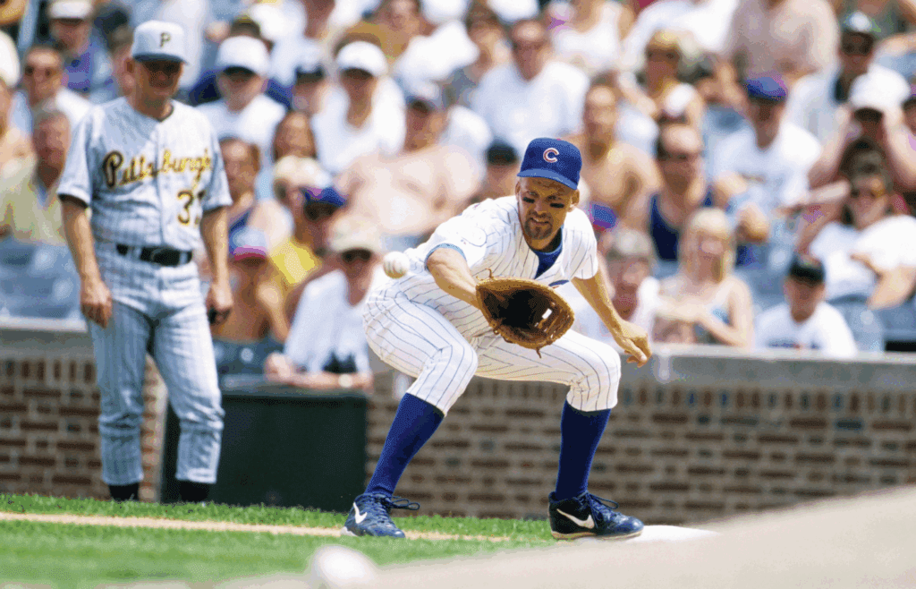 1998, Chicago, IL, USA; FILE PHOTO; Chicago Cubs first baseman Mark Grace in action against the Pittsburgh Pirates at Wrigley Field during the 1998 season. Mandatory Credit: RVR Photos-Imagn Images