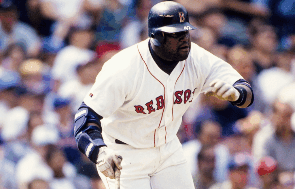 1998, Boston, MA, USA; FILE PHOTO; Boston Red Sox first baseman Mo Vaughn in action at the plate at Fenway Park during the 1998 season. Mandatory Credit: RVR Photos-Imagn Images