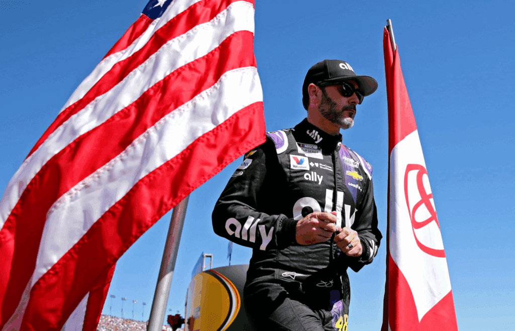 Feb 23, 2020; Las Vegas, Nevada, USA; NASCAR Cup Series driver Jimmie Johnson (48) before the Pennzoil 400 presented by Jiffy Lube at Las Vegas Motor Speedway. Mandatory Credit: Peter Casey-Imagn Images
