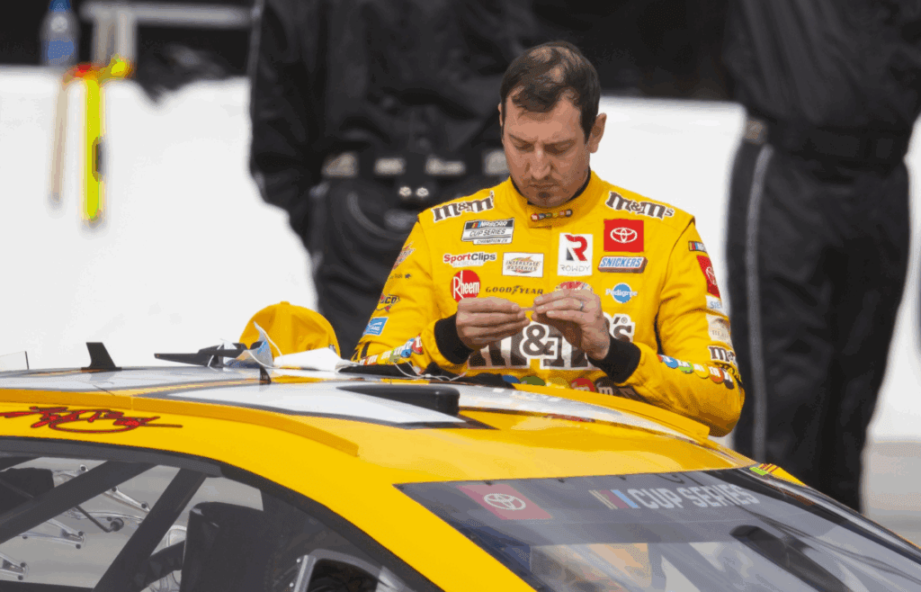 Nov 8, 2020; Avondale, Arizona, USA; NASCAR driver Kyle Busch (18) during the NASCAR Cup Series Championship at Phoenix Raceway. Mandatory Credit: Mark J. Rebilas-Imagn Images