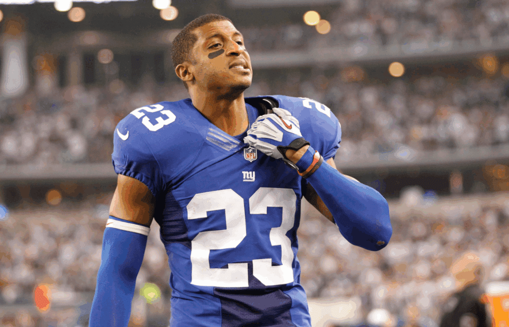 Sep 8, 2013; Arlington, TX, USA; New York Giants cornerback Corey Webster (23) on the sidelines during the game against the Dallas Cowboys at AT&T Stadium. The Dallas Cowboys beat the New York Giants 36-31. Mandatory Credit: Tim Heitman-Imagn Images