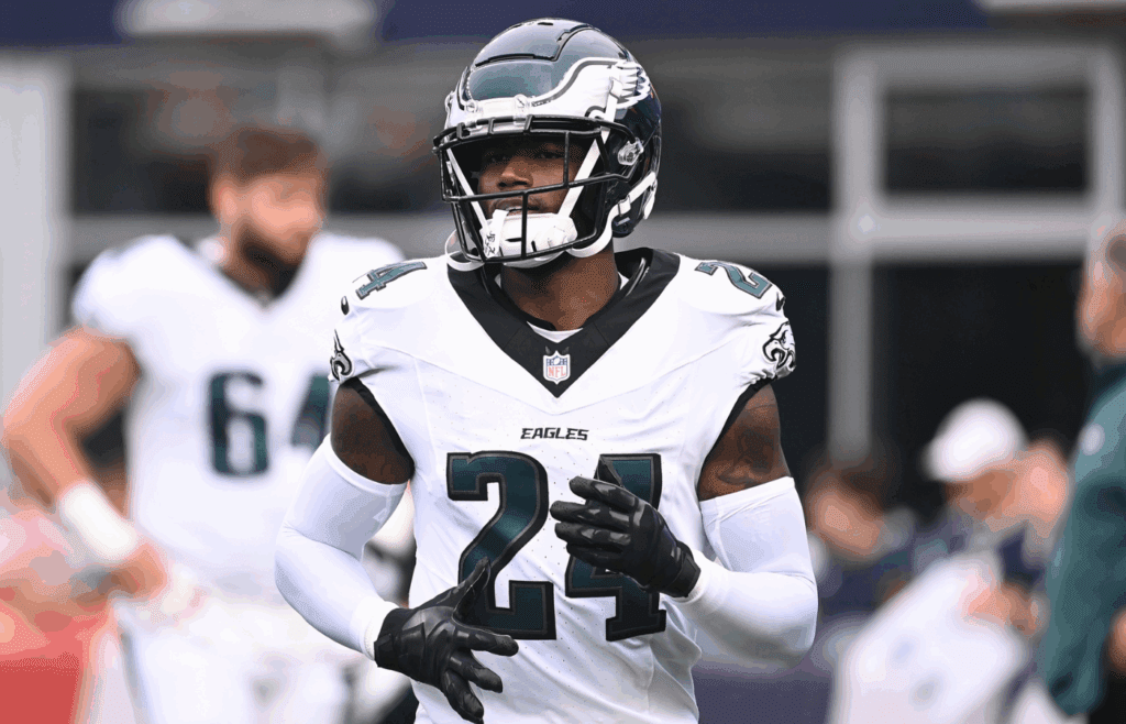 Aug 15, 2024; Foxborough, MA, USA; Philadelphia Eagles cornerback James Bradberry IV (24) warms up before a game against the New England Patriots at Gillette Stadium. Mandatory Credit: Eric Canha-Imagn Images