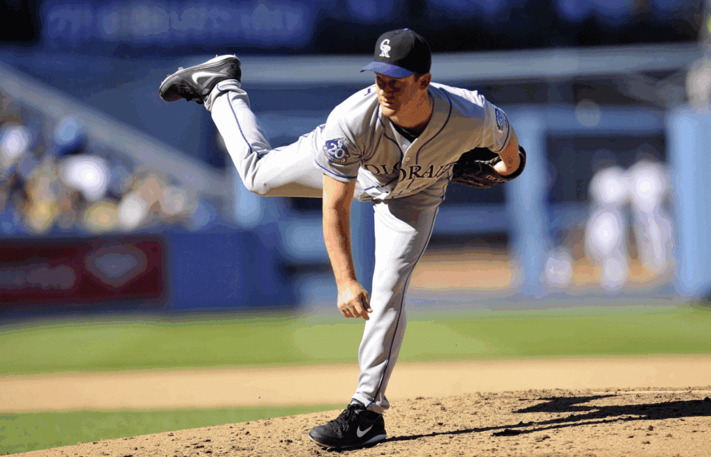 September 29, 2013; Los Angeles, CA, USA; Colorado Rockies starting pitcher Roy Oswalt (44) pitches during the sixth inning against the Los Angeles Dodgers at Dodger Stadium. Mandatory Credit: Gary A. Vasquez-Imagn Images