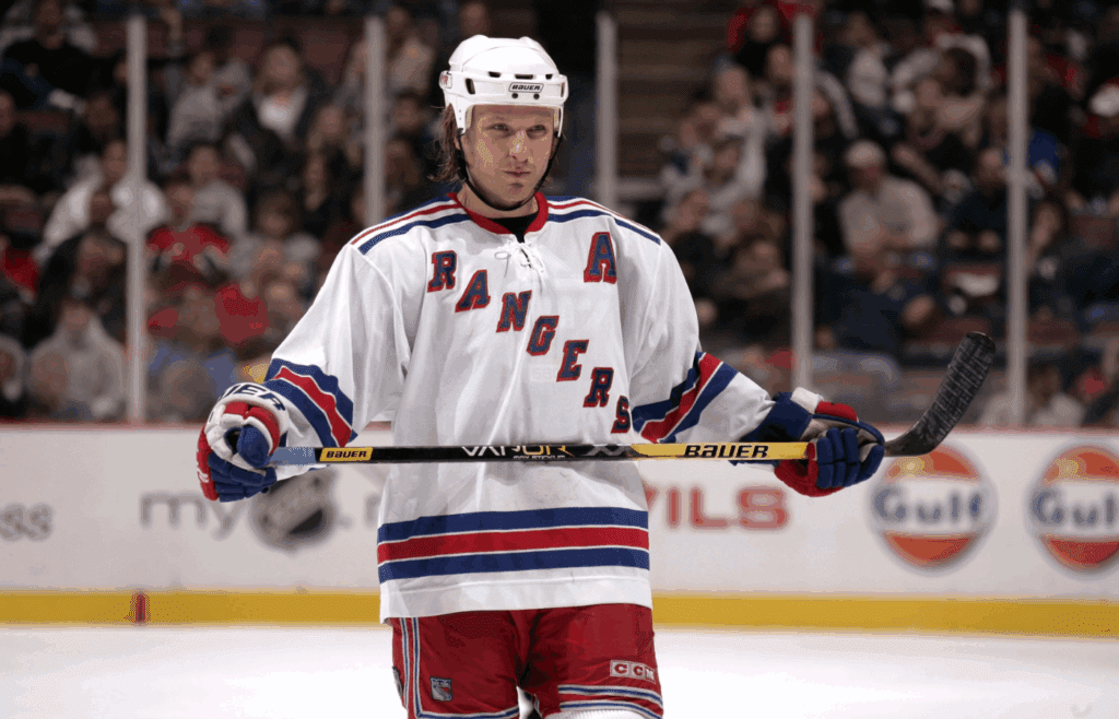 Nov 3, 2005; East Rutherford, NJ, USA; New York Rangers defense Darius Kasparaitis (6) on the ice against the New Jersey Devils at Continental Airlines Arena. Credit: Lou Capozzola-USA TODAY NETWORK
