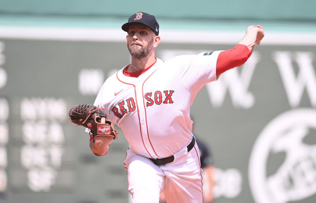 Aug 11, 2024; Boston, Massachusetts, USA; Boston Red Sox starting pitcher James Paxton (65) pitches against the Houston Astros during the first inning at Fenway Park. Mandatory Credit: Eric Canha-Imagn Images