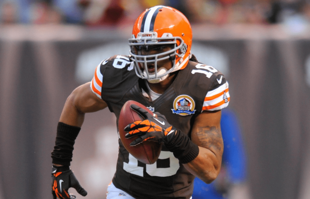 Dec 16, 2012; Cleveland, OH, USA; Cleveland Browns wide receiver Josh Cribbs (16) during a game against the Washington Redskins at Cleveland Browns Stadium. Washington won 38-21. Mandatory Credit: David Richard-Imagn Images