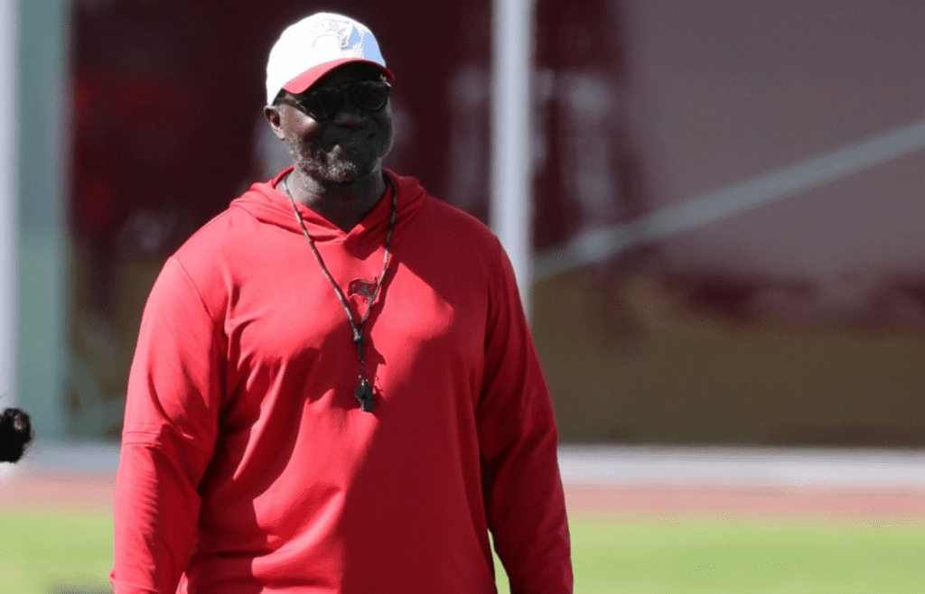Jun 11, 2025; Tampa, FL, USA; Tampa Bay Buccaneers head coach Todd Bowles looks on during workouts at One Buc Place. Mandatory Credit: Kim Klement Neitzel-Imagn Images