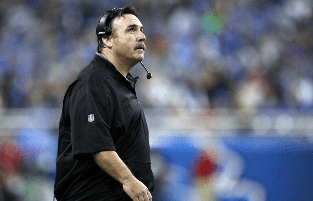 Dec 27, 2015; Detroit, MI, USA; San Francisco 49ers head coach Jim Tomsula looks up during the second quarter against the Detroit Lions at Ford Field. Mandatory Credit: Raj Mehta-Imagn Images