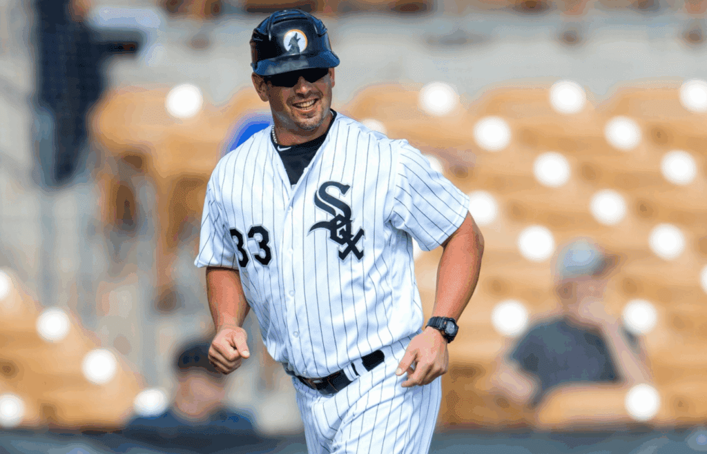Nov 3, 2016; Glendale, AZ, USA; Glendale Desert Dogs manager Aaron Rowand of the Chicago White Sox against the Scottsdale Scorpions during an Arizona Fall League game at Camelback Ranch. Mandatory Credit: Mark J. Rebilas-Imagn Images