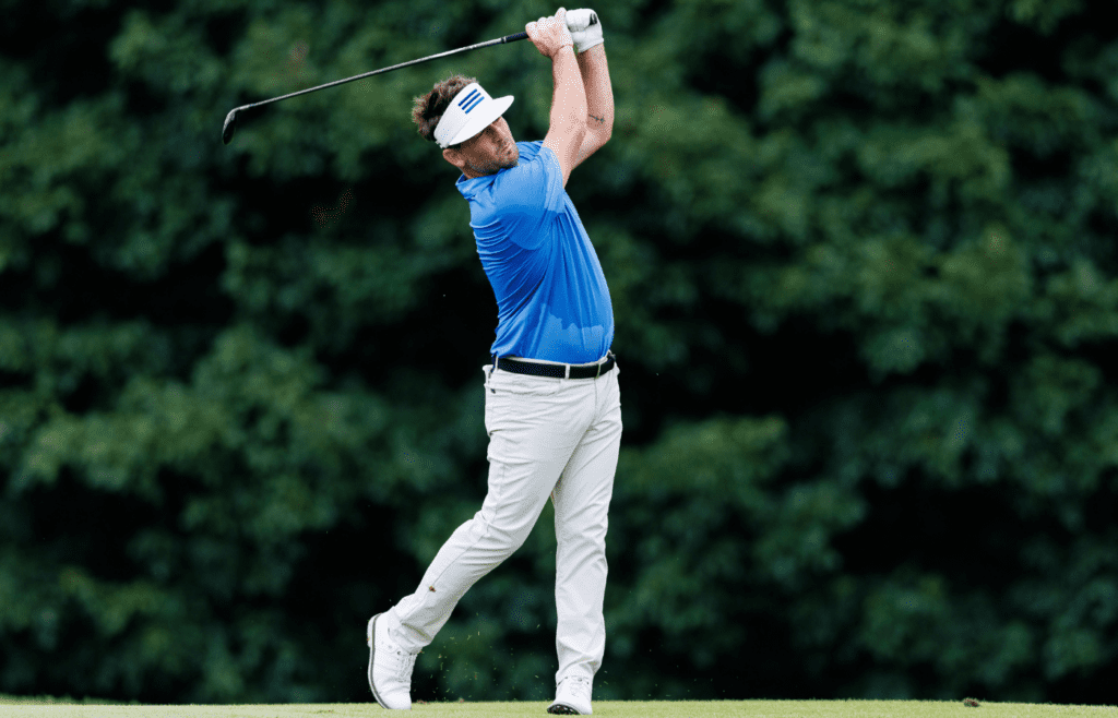 Jul 7, 2022; Nicholasville, Kentucky, USA; Matt Every plays his shot from the 15th fairway during the first round of the Barbasol Championship golf tournament. Mandatory Credit: Jordan Prather-Imagn Images