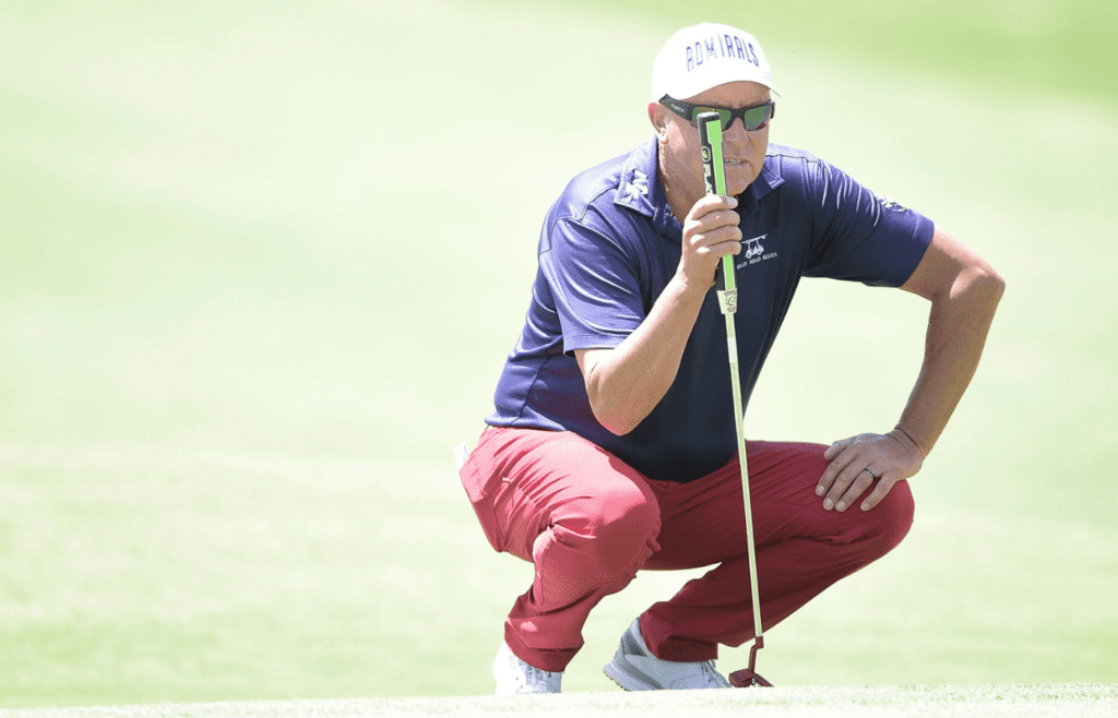 Robert Allenby lines up his putt on the 18th hole at the 2021 Visit Knoxville Open PGA Korn Ferry Tour at Holston Hills Country Club in Knoxville, Tenn. on Thursday, May 13, 2021. The competition runs through Sunday. Single-day tickets are available for $10. Kns 2021 Visit Knoxville Open