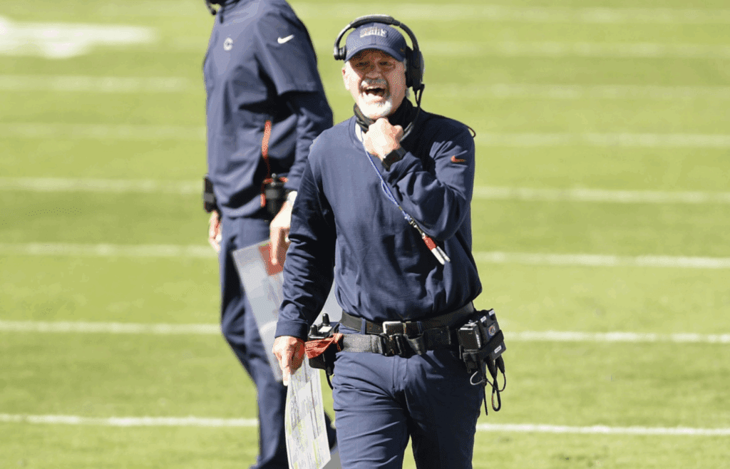 Oct 18, 2020; Charlotte, North Carolina, USA; Chicago Bears defensive coordinator Chuck Pagano in the second quarter at Bank of America Stadium. Mandatory Credit: Bob Donnan-Imagn Images