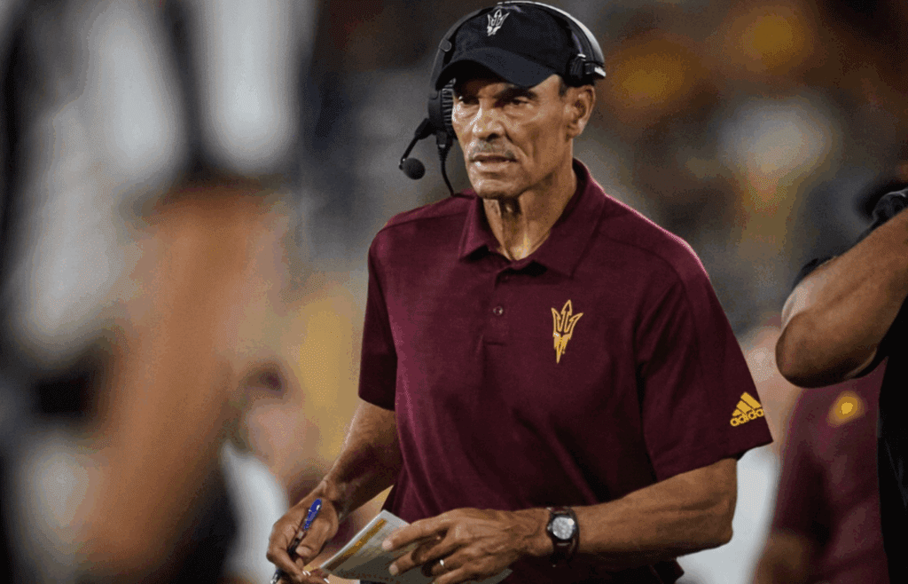 Arizona State Sun Devils head coach Herm Edwards walks the sidelines as his team plays the Eastern Michigan Eagles at Sun Devil Stadium in Tempe on Sept. 17, 2022.