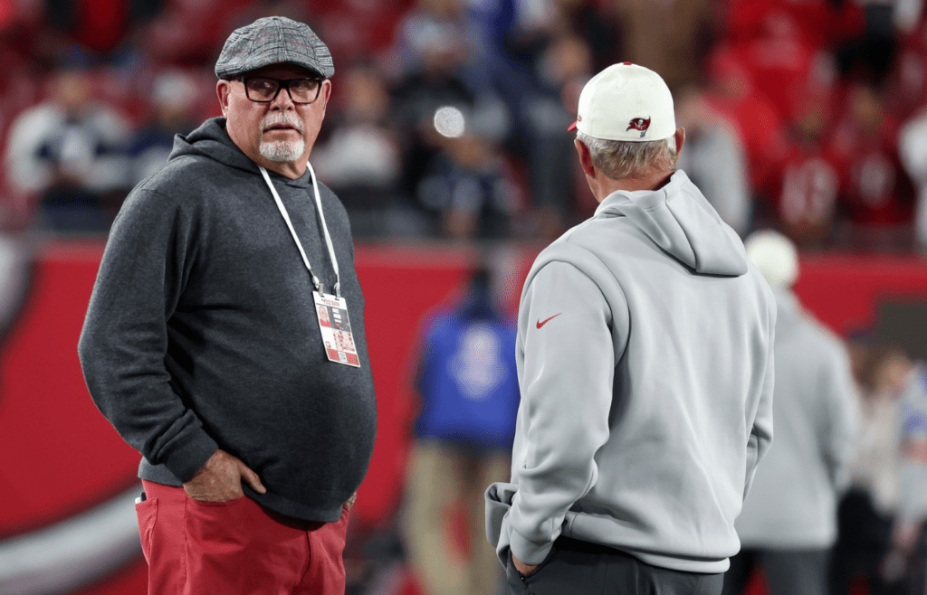 Jan 16, 2023; Tampa, Florida, USA; Tampa Bay Buccaneers senior football consultant Bruce Arians before the wild card game against the Dallas Cowboys at Raymond James Stadium. Mandatory Credit: Kim Klement-Imagn Images
